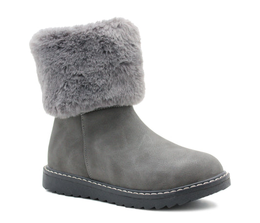 Girls Kids Grey Winter Ankle Boots Mid Calf Zip Up Warm Casual Youth Snow Boots