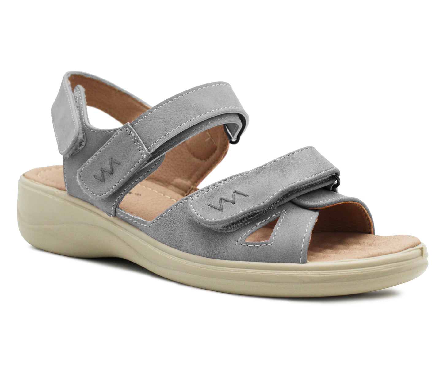 AYDA Womens Triple Touch Fasten Low Wedge Sandals in Grey