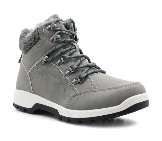Womens Thermal Hiking Boots Grey Warm Faux Fur Lined Insulated Lace Up Trekking Ankle Snow Boots