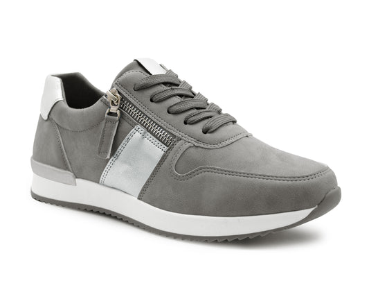 Womens Lace Up Trainers with Side Zip Fastening Ladies Fashion Sneaker Grey Metallic Casual Sports Shoes
