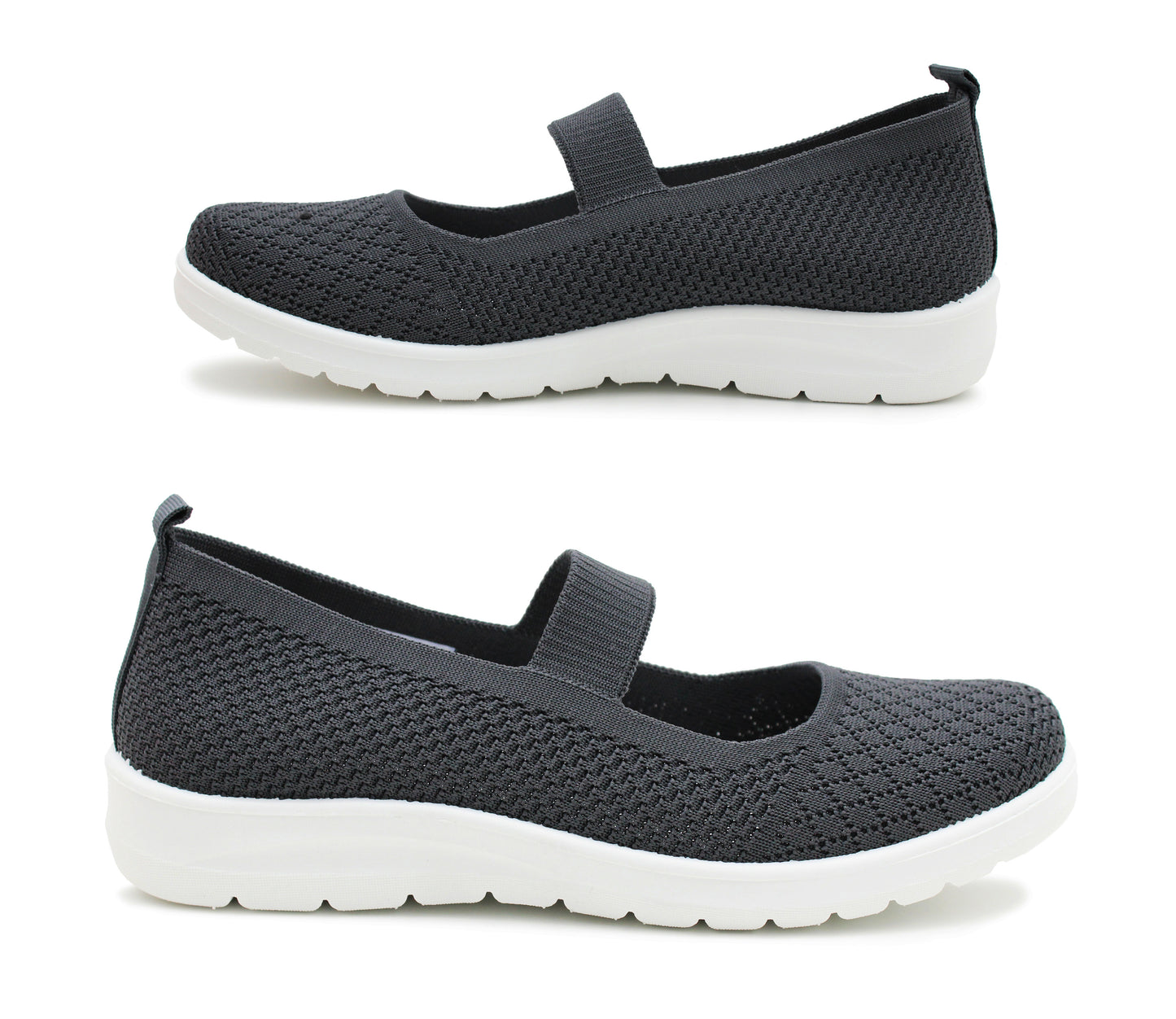 BERNIE Womens Slip On Elastic Strap Breathable Mesh Lightweight Casual Flat Walking Active Sneaker Pumps Fashion Trainers in Grey