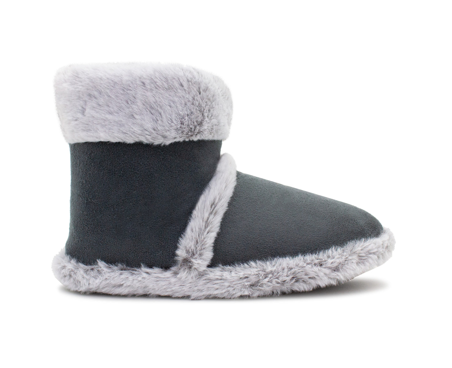 Womens Faux Fur Slipper Boots Warm Lined Ladies Plush Slippers Ankle Booties Lightweight Cosy Winter House Shoes Non-slip Sole Bootees Grey