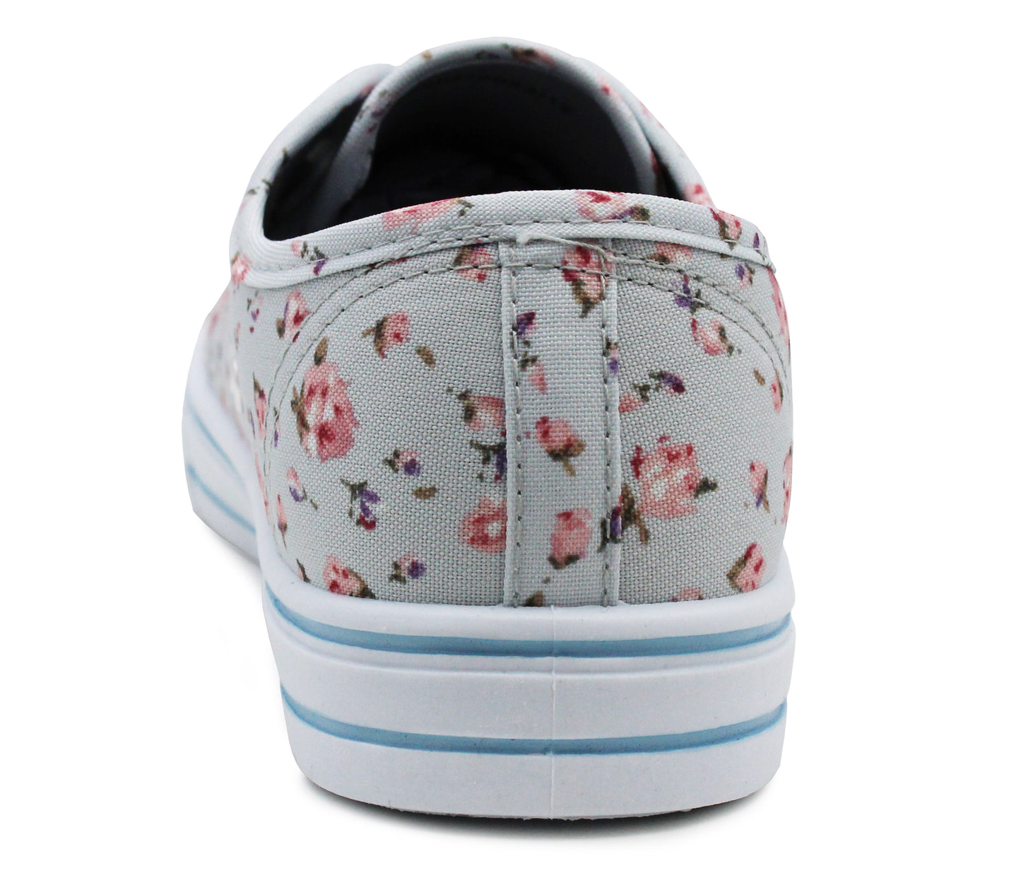 Womens Ladies Canvas Lace Up Denim Floral Baseball Sneakers Casual Flat Plimsoll Trainers Fashion Pumps Grey Floral