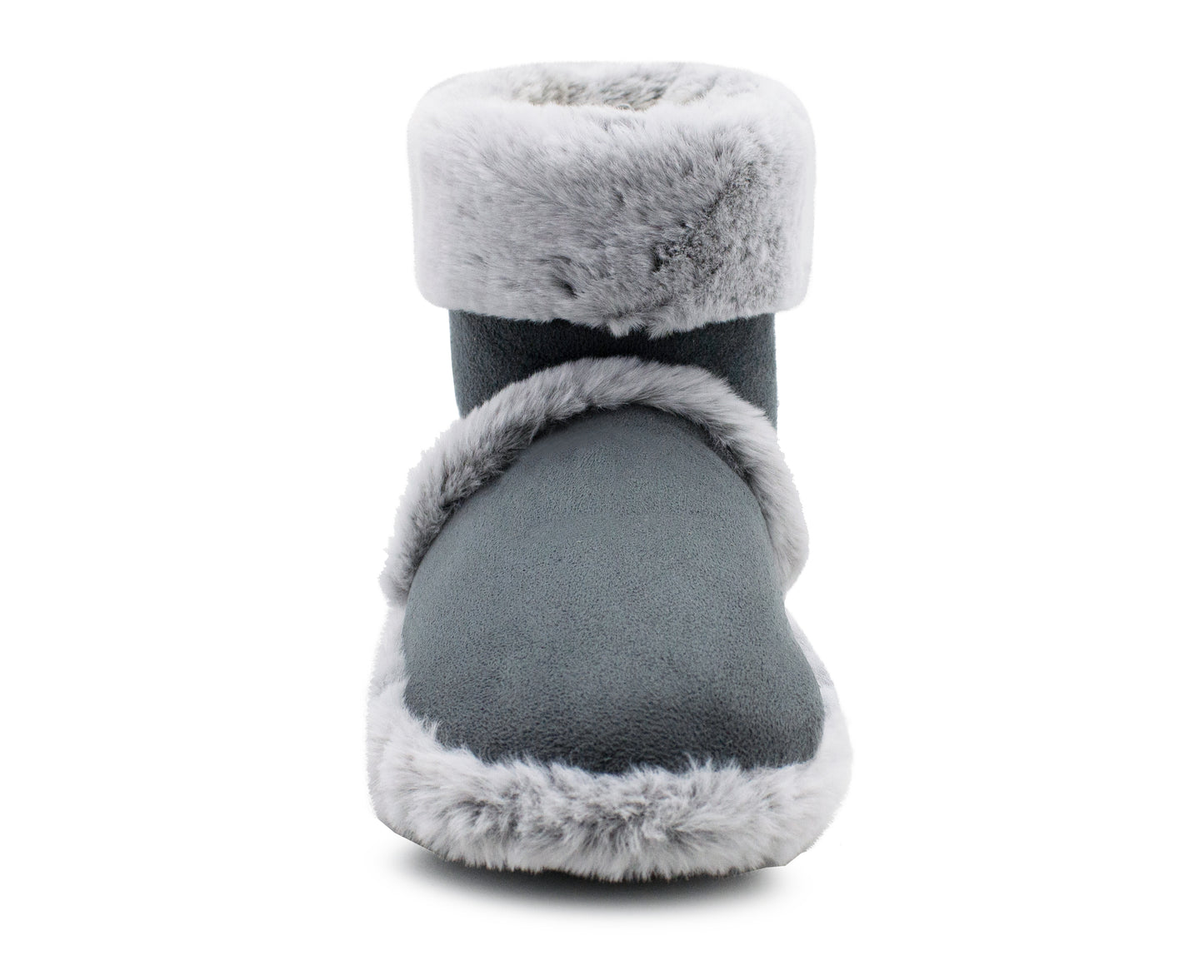 Womens Faux Fur Slipper Boots Warm Lined Ladies Plush Slippers Ankle Booties Lightweight Cosy Winter House Shoes Non-slip Sole Bootees Grey