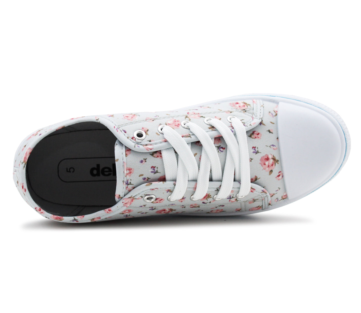 Womens Ladies Canvas Lace Up Denim Floral Baseball Sneakers Casual Flat Plimsoll Trainers Fashion Pumps Grey Floral