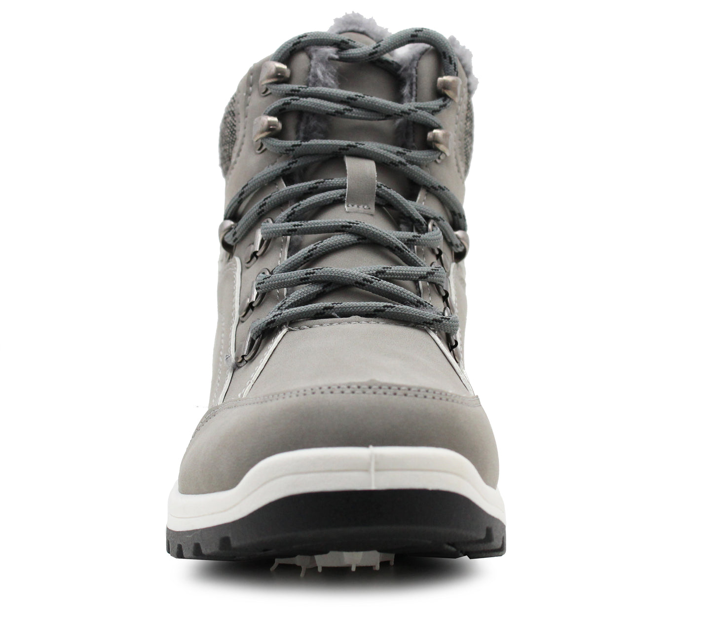 Womens Thermal Hiking Boots Grey Warm Faux Fur Lined Insulated Lace Up Trekking Ankle Snow Boots