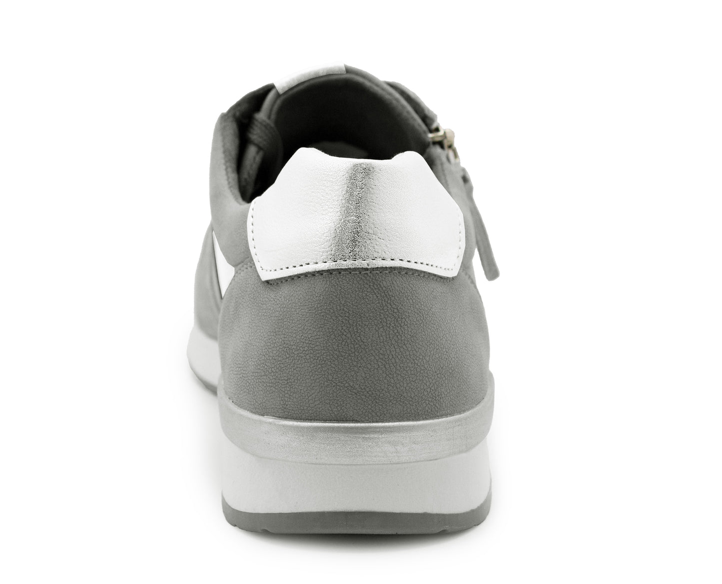 Womens Lace Up Trainers with Side Zip Fastening Ladies Fashion Sneaker Grey Metallic Casual Sports Shoes