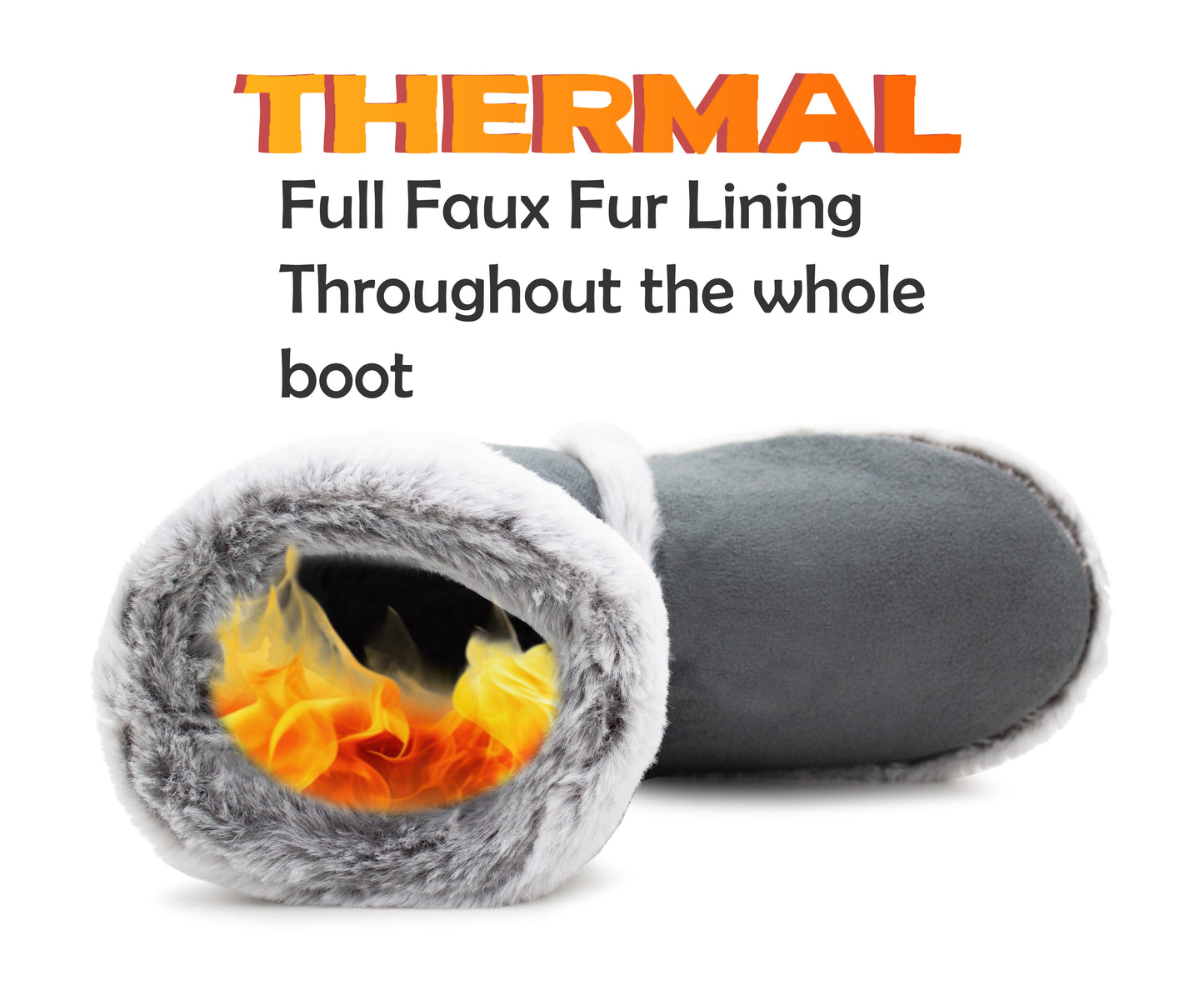 Womens Faux Fur Slipper Boots Warm Lined Ladies Plush Slippers Ankle Booties Lightweight Cosy Winter House Shoes Non-slip Sole Bootees Grey