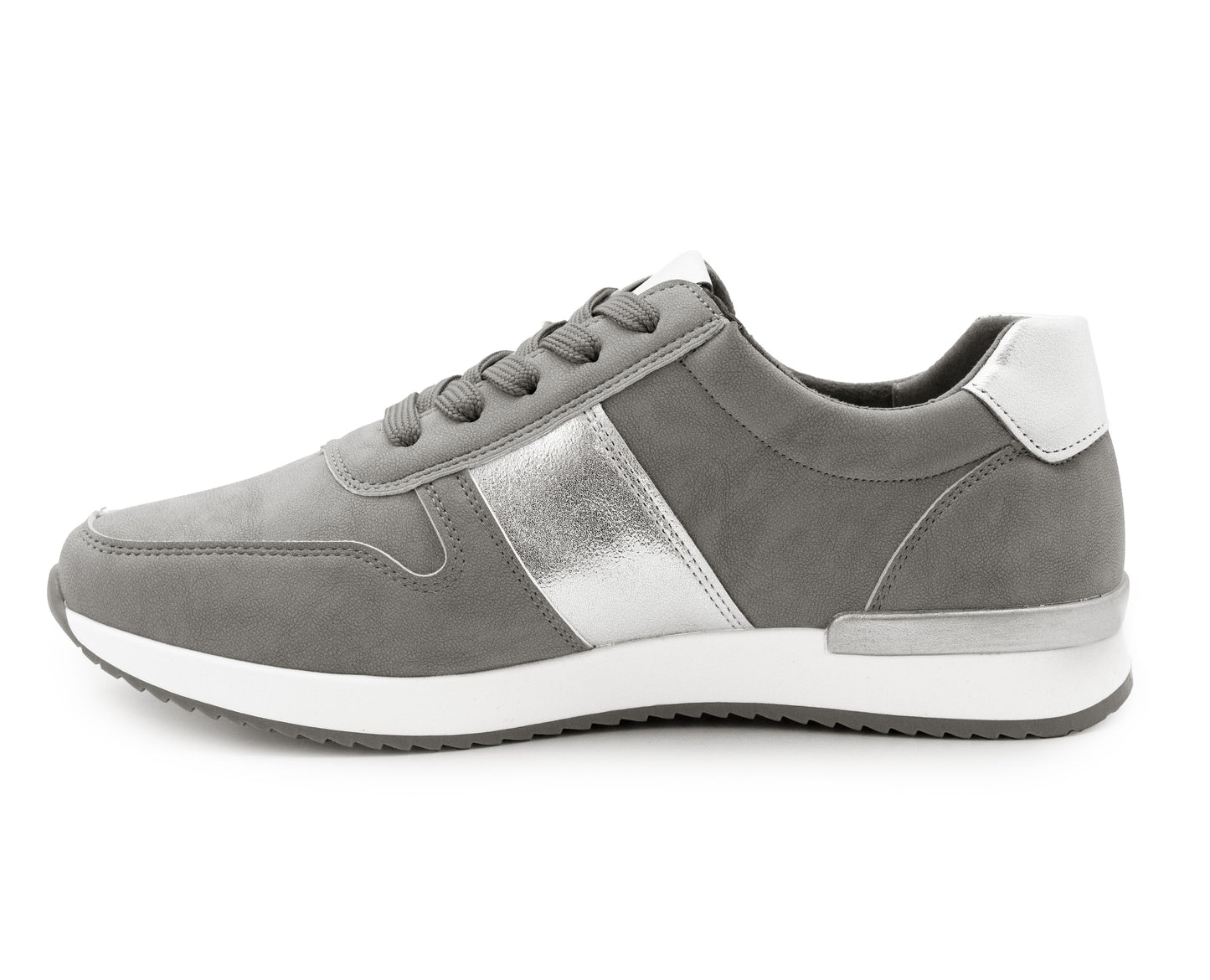 Womens Lace Up Trainers with Side Zip Fastening Ladies Fashion Sneaker Grey Metallic Casual Sports Shoes