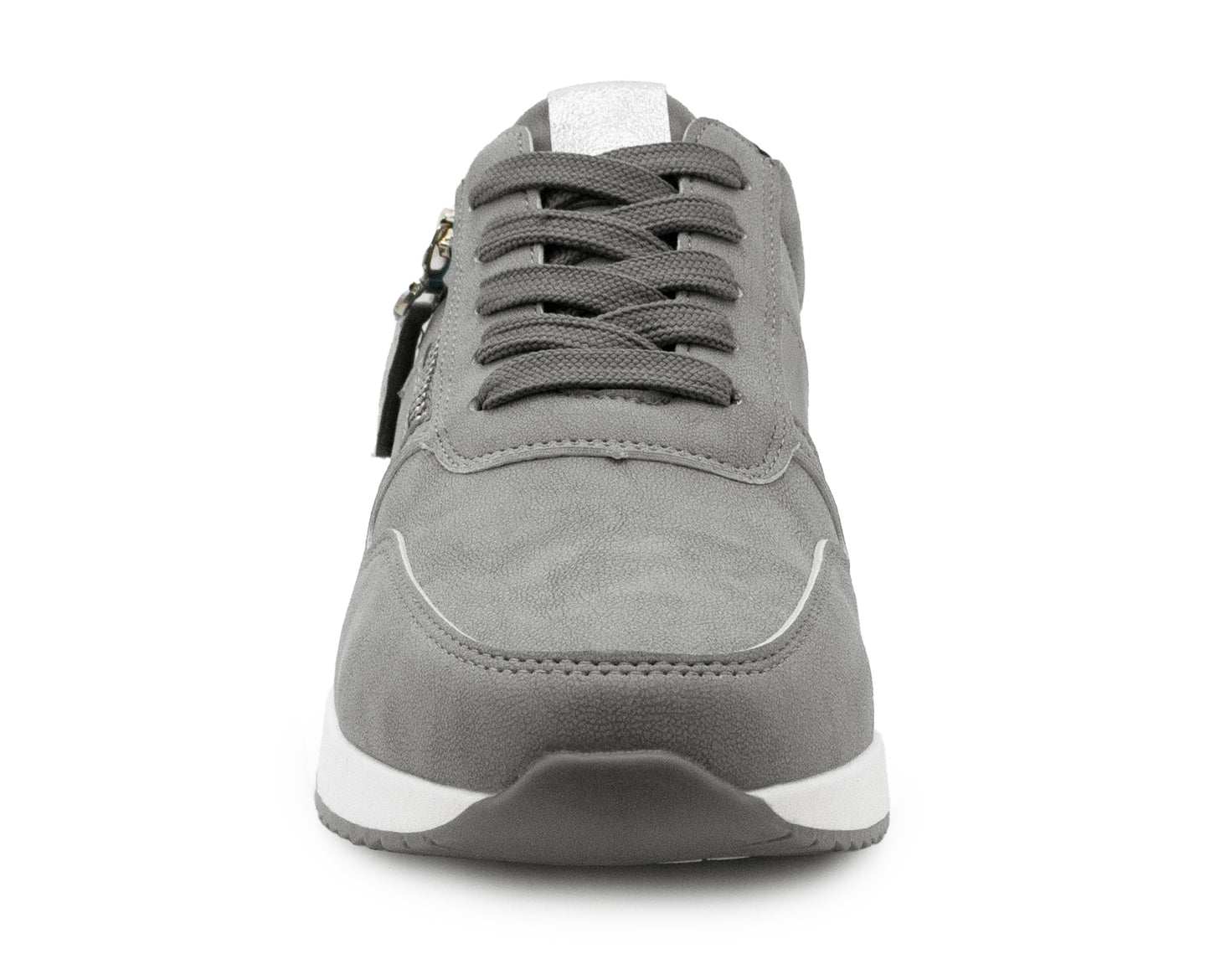Womens Lace Up Trainers with Side Zip Fastening Ladies Fashion Sneaker Grey Metallic Casual Sports Shoes