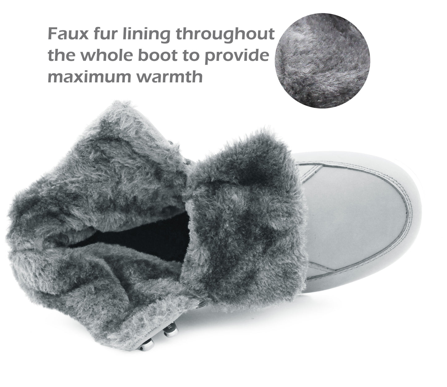Womens Thermal Hiking Boots Grey Warm Faux Fur Lined Insulated Lace Up Trekking Ankle Snow Boots