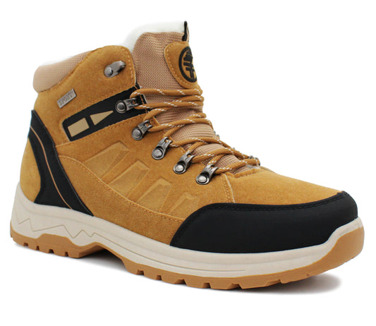 Mens Thermal Hiking Boots Warm Fleece Lined Insulated Lace Up Honey Faux Suede Trekking Ankle Snow Boots
