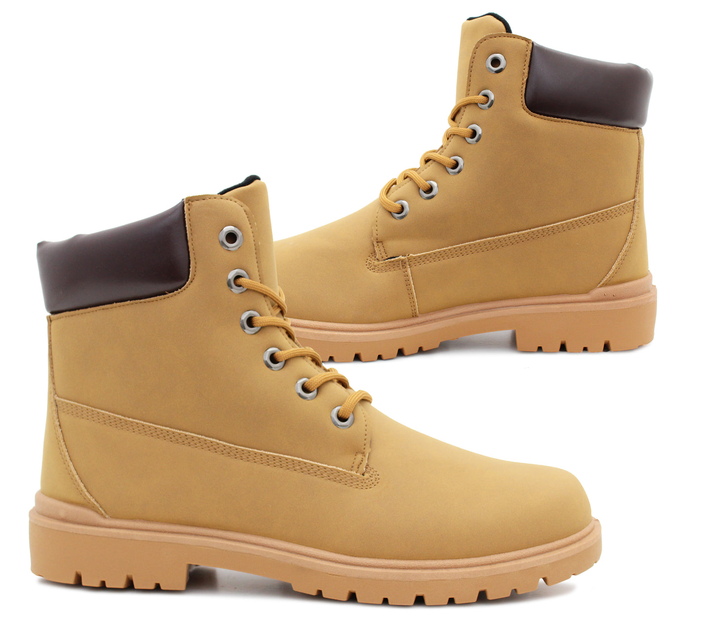 Mens Lace Up Fashion Camel Combat Boots High Top Padded Collar Hiking Chelsea Ankle Boots
