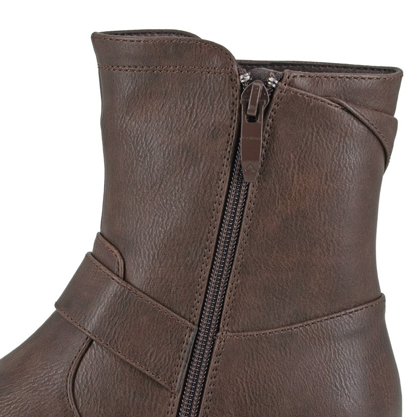 Womens Zip Up Biker Boots Ankle Mid Calf Chelsea Buckle Brown Boot