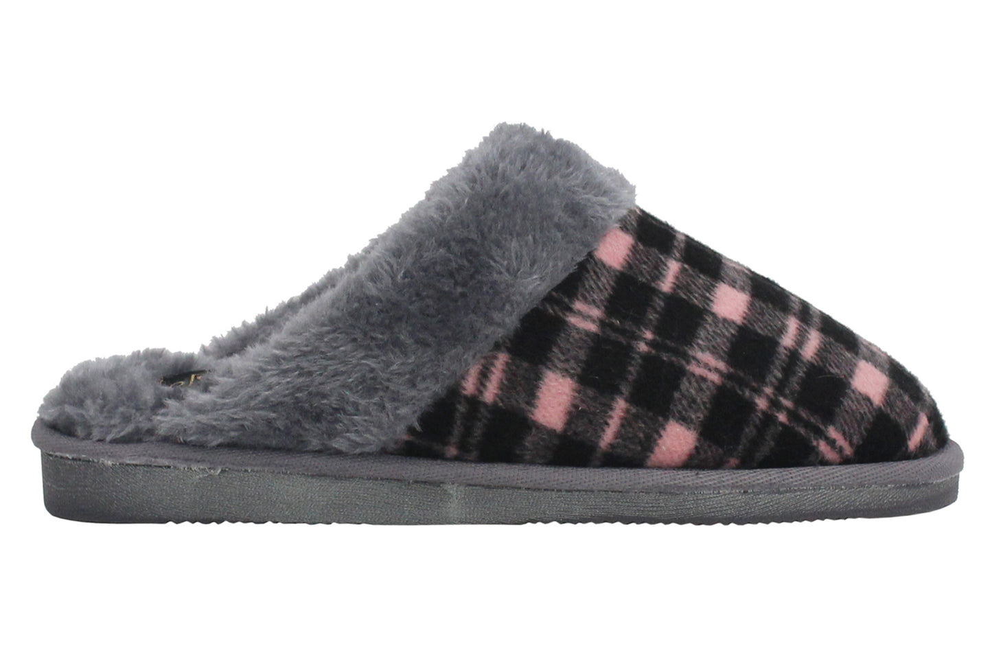 Womens Ladies Slip On Faux Fur Lined Tartan Check Warm Winter Hard Sole Mules Slippers SIZE UK 8