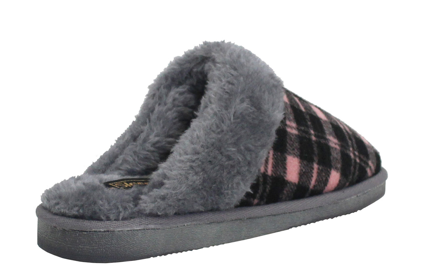 Womens Ladies Slip On Faux Fur Lined Tartan Check Warm Winter Hard Sole Mules Slippers SIZE UK 8