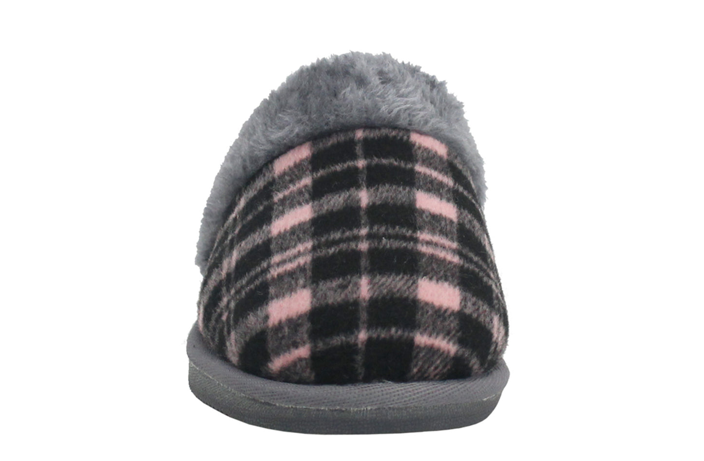 Womens Ladies Slip On Faux Fur Lined Tartan Check Warm Winter Hard Sole Mules Slippers SIZE UK 8