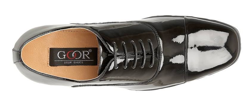 Mens Smart Formal Black Patent Shine Oxford Pleated Cap Toe Shoes Derby Dress