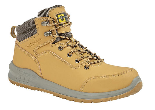Mens Genuine Nubuck Leather Honey Safety Boots Steel Toe Padded Ankle Collar Work Boots