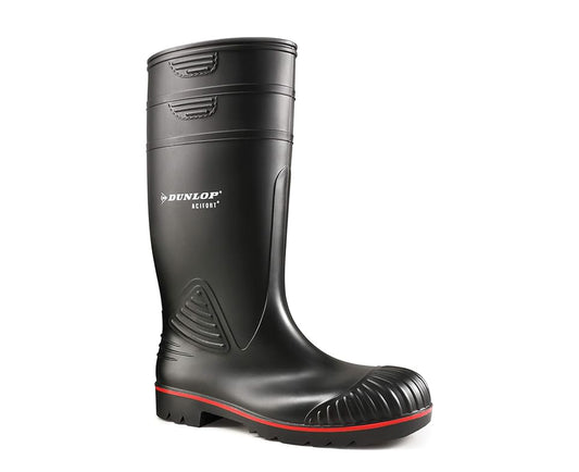 Dunlop Heavy Duty Knee High Full Safety Waterproof Work Boot Wellingtons Black, S5 Rated Antistatic and Slip Resistant PVC Wellies with Steel Toecap for Outdoor and Industrial Use
