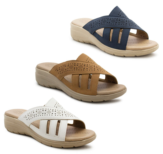 Womens Backless Sandals Slip On Low Wedge Open Toe Mules Summer Fashion Beach Slides Flip Flops