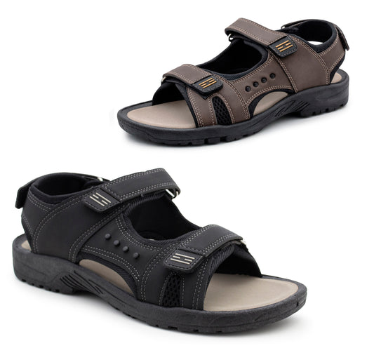 Mens Sports Sandals Hiking Triple Fasten Touch Close Straps Outdoor Trekking Beach Walking Water Summer Shoes