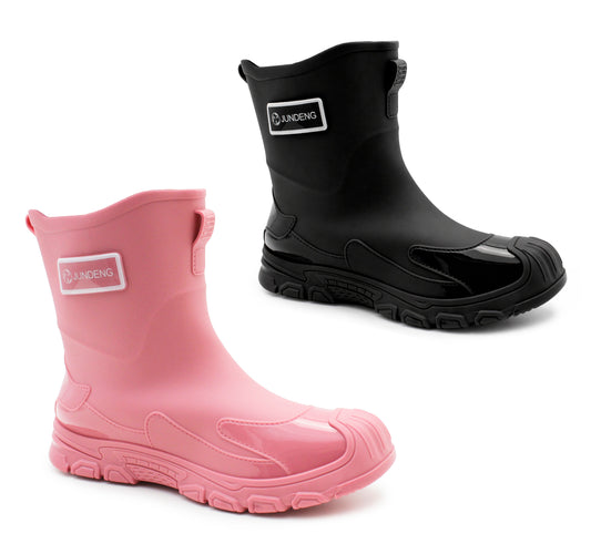 Womens Short Wellies Waterproof Ladies Mid Calf Wellington Boots Garden Walking Outdoor Mud Snow Rain Boots