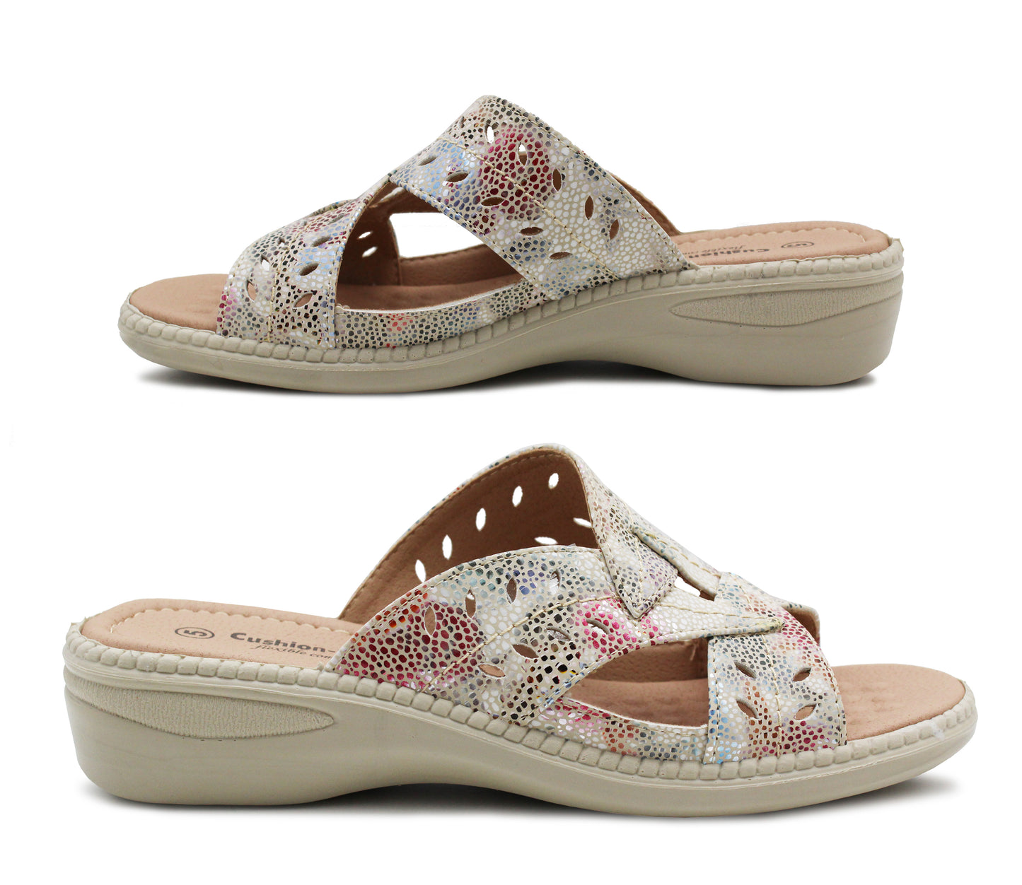 BAMBI Womens Mules Sandals in Beige Multi