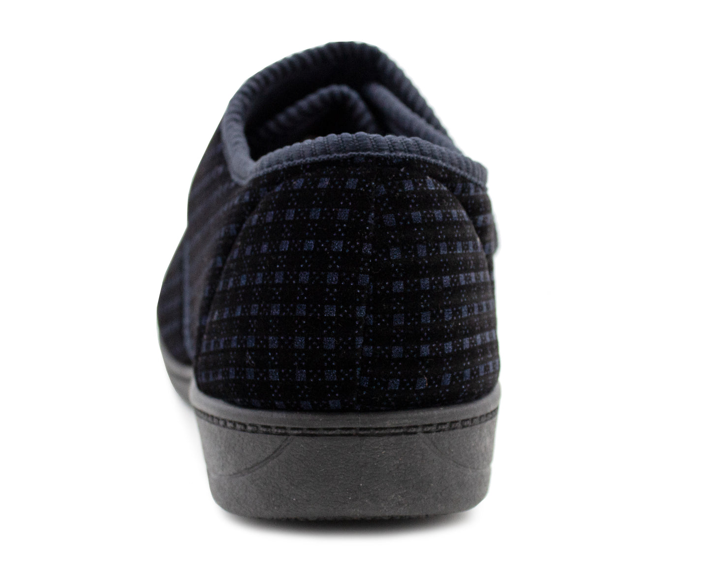 Mens Wide Fit Touch Fasten Slippers Navy Check Memory Foam Insole Comfort Diabetic Wide Opening Orthopaedic Casual Checked Bedroom House Shoes