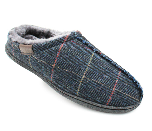 Mens Slip On Faux Fur Lined Mules Backless Lightweight Indoor House Navy Slippers
