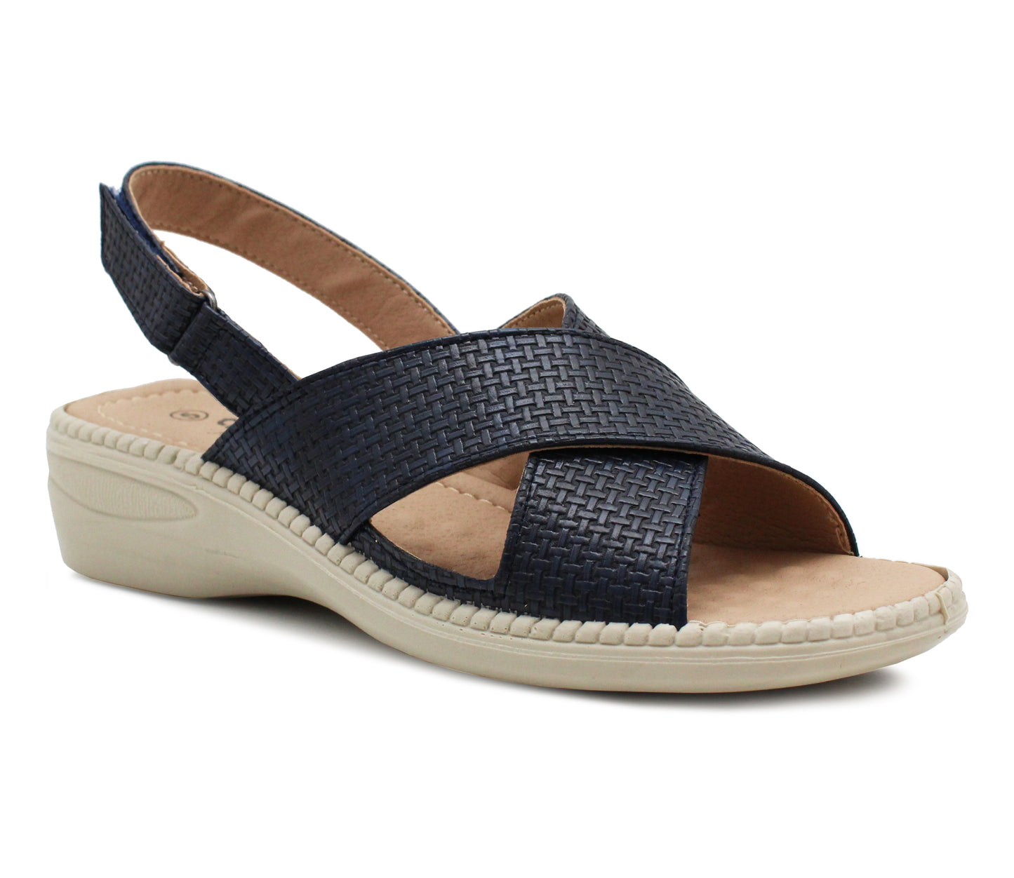 Womens Slip On Sandals Low Wedge Heel Touch Fasten Adjustable Ladies Summer Open Toe Crisscross Slingbacks