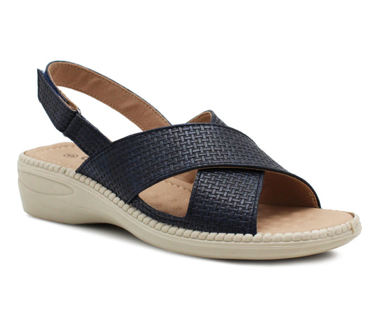 Womens Slip On Sandals Low Wedge Heel Touch Fasten Adjustable Ladies Summer Open Toe Crisscross Slingbacks