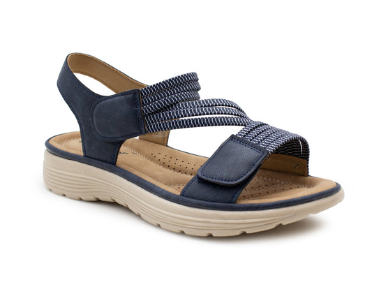 Womens Touch Fasten Sandals Lightweight Low Wedge Flat Slip On Open Toe Elastic Slingbacks Ladies Summer Casual Fashion Sandals Navy Blue