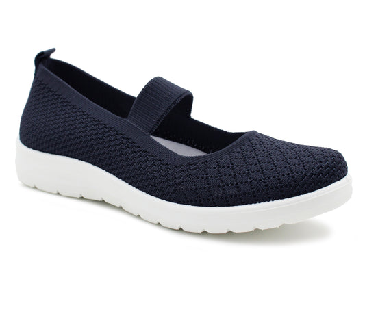 BERNIE Womens Slip On Elastic Strap Breathable Mesh Lightweight Casual Flat Walking Active Sneaker Pumps Fashion Trainers in Navy
