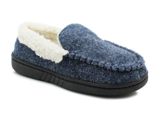 Boys Kids Warm Lined Slippers Navy Blue Thermal Fleece Lined Winter Slip On House Shoes