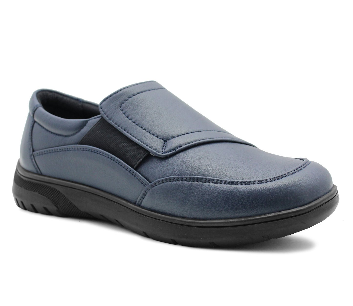 Dr Keller Womens Genuine Leather Navy Slip On Loafers Elasticated Flat Ladies Office Nurse Casual Shoes