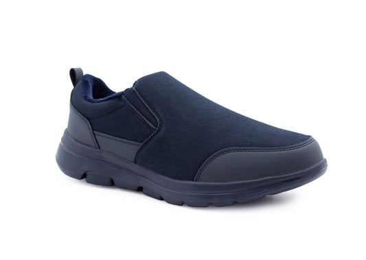 Mens Slip On Trainers Super Lightweight Gel Foam Insole Comfort Faux Suede Fur Lined Twin Elastic EVA Running Gym Sneaker Sports Navy Pumps