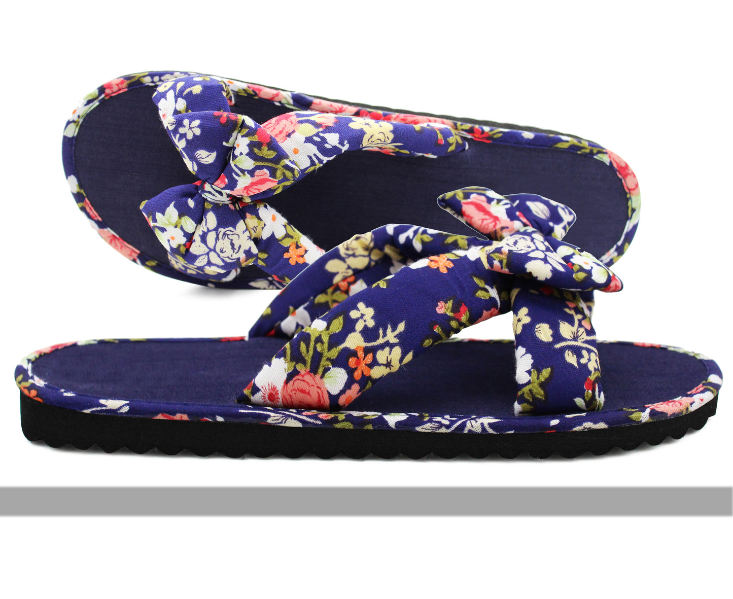 Womens Floral Mule Sandals Slip On Summer Beach Flip Flops Ladies Flat Bow Sliders Spa Pool Slides Navy Floral