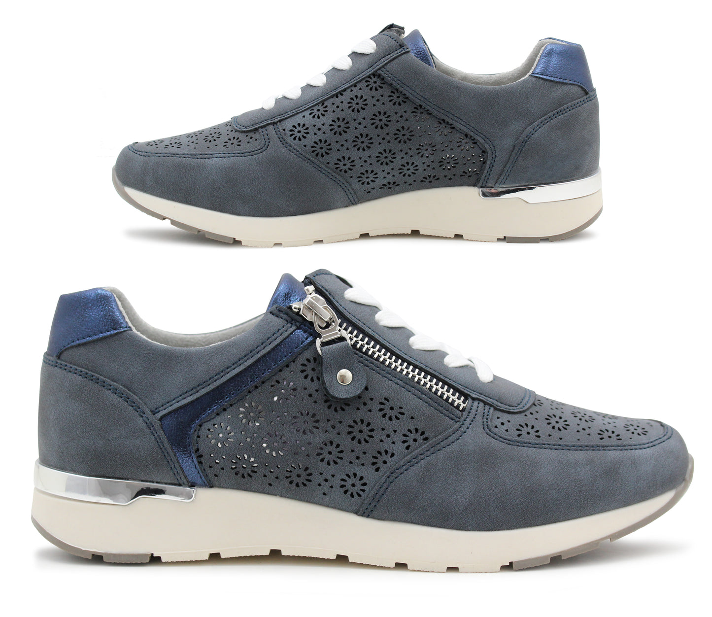 Womens Lace Up Fashion Trainers Side Zip Fastening Breathable Sneaker Pumps Shoes