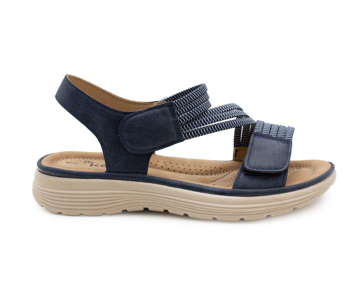 Womens Touch Fasten Sandals Lightweight Low Wedge Flat Slip On Open Toe Elastic Slingbacks Ladies Summer Casual Fashion Sandals Navy Blue