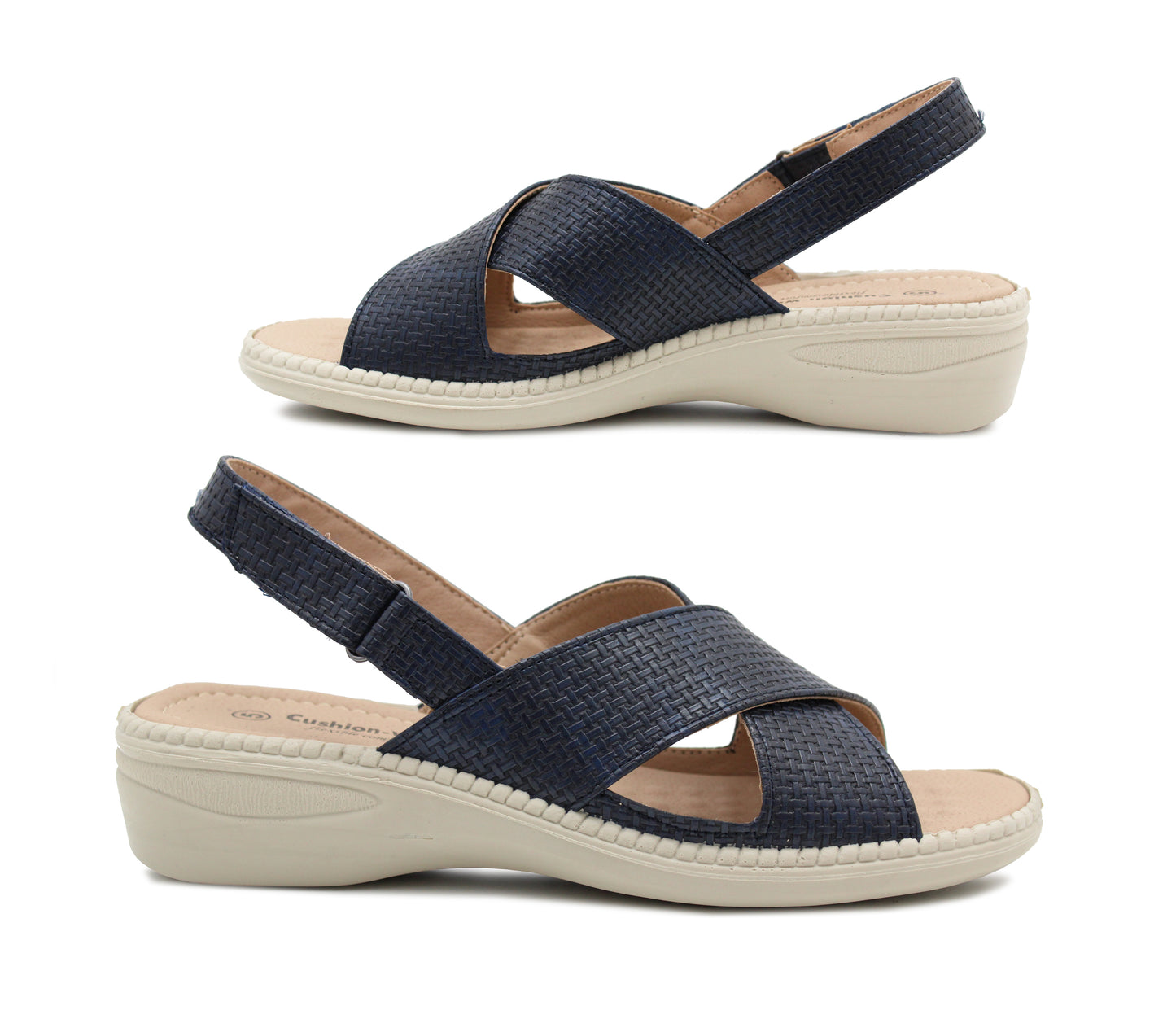Womens Slip On Sandals Low Wedge Heel Touch Fasten Adjustable Ladies Summer Open Toe Crisscross Slingbacks