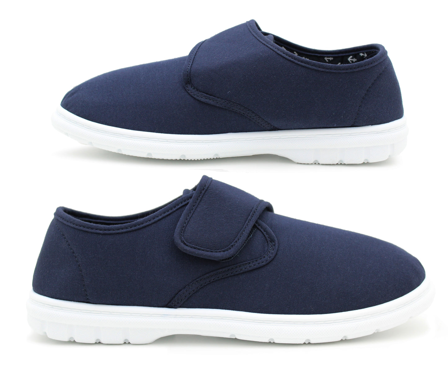 Mens Canvas Touch Fasten Pumps Flat Slip On Strap Loafers Casual Trainers Sneaker Deck Shoes