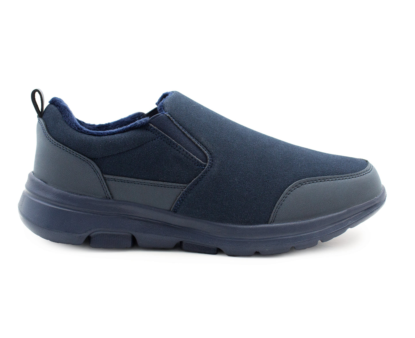 Mens Slip On Trainers Super Lightweight Gel Foam Insole Comfort Faux Suede Fur Lined Twin Elastic EVA Running Gym Sneaker Sports Navy Pumps