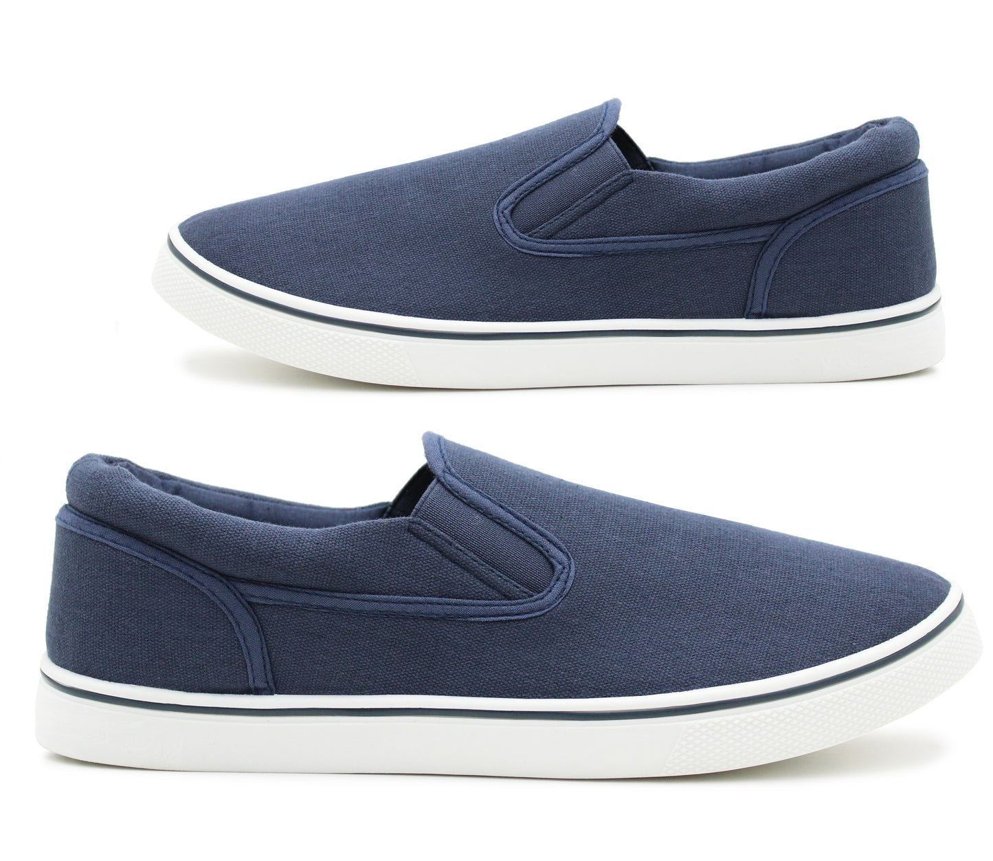 Mens Canvas Slip On Trainers Navy Flat Casual Deck Shoe Boat Skate Sneaker Pumps