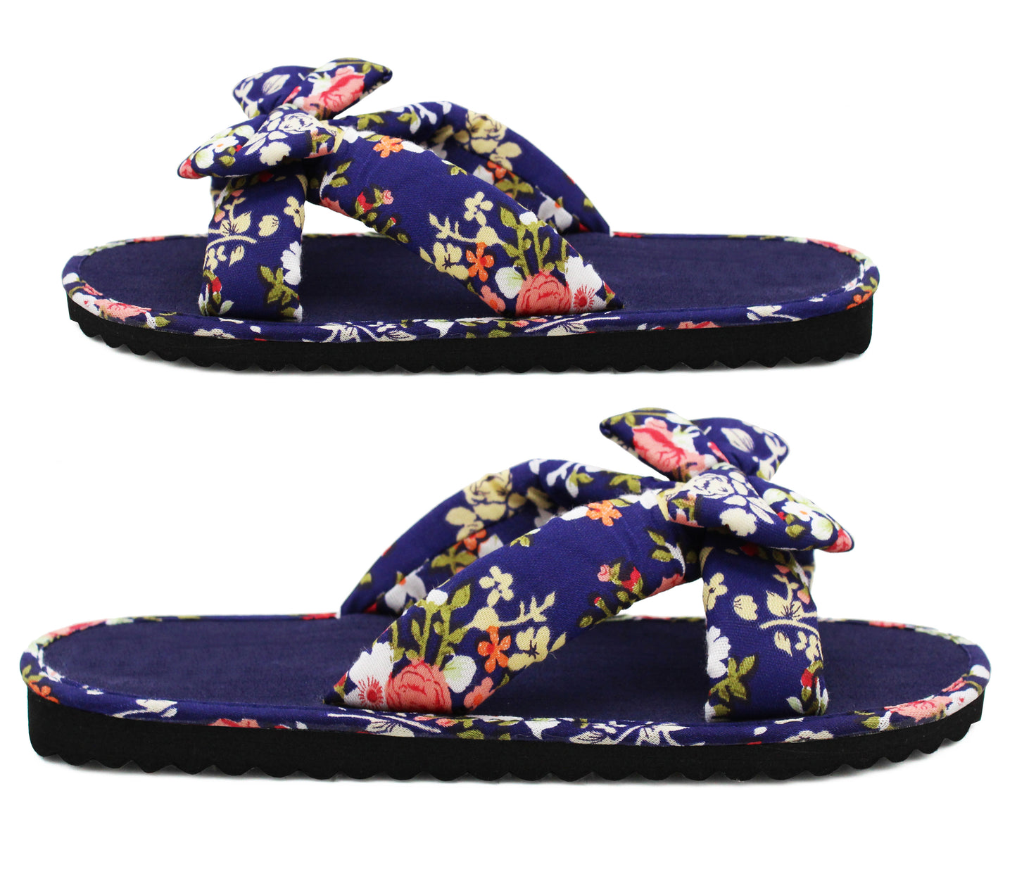 Womens Floral Mule Sandals Slip On Summer Beach Flip Flops Ladies Flat Bow Sliders Spa Pool Slides Navy Floral