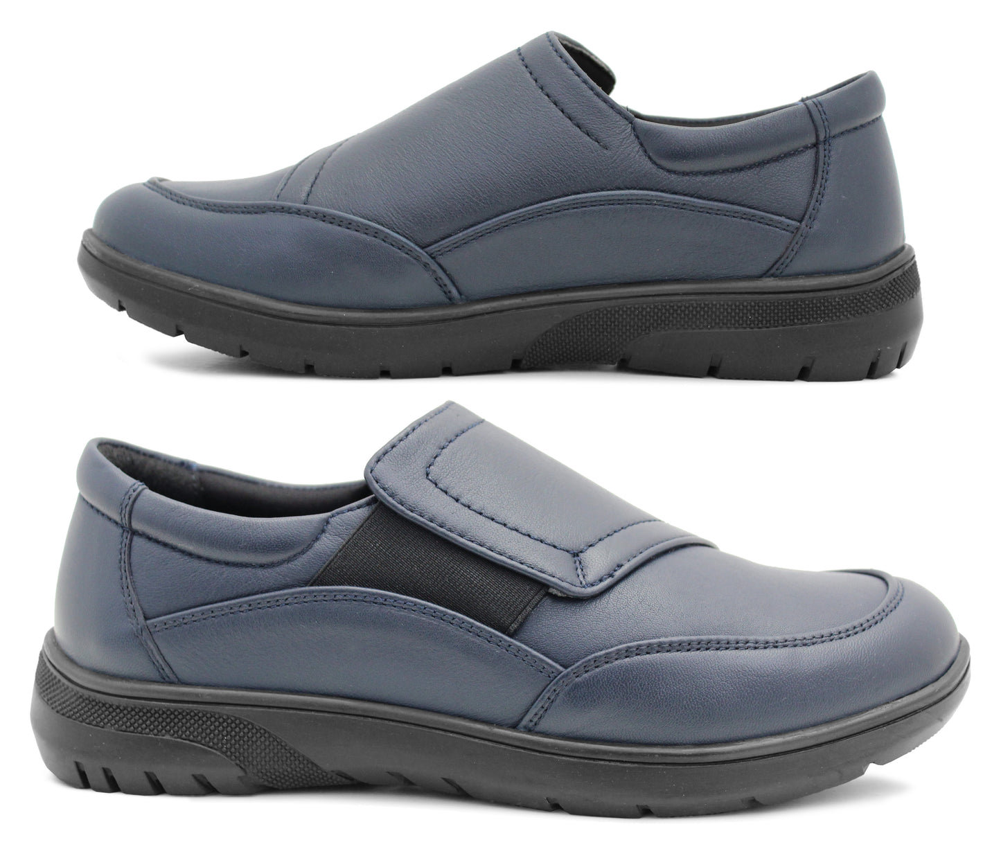 Dr Keller Womens Genuine Leather Navy Slip On Loafers Elasticated Flat Ladies Office Nurse Casual Shoes