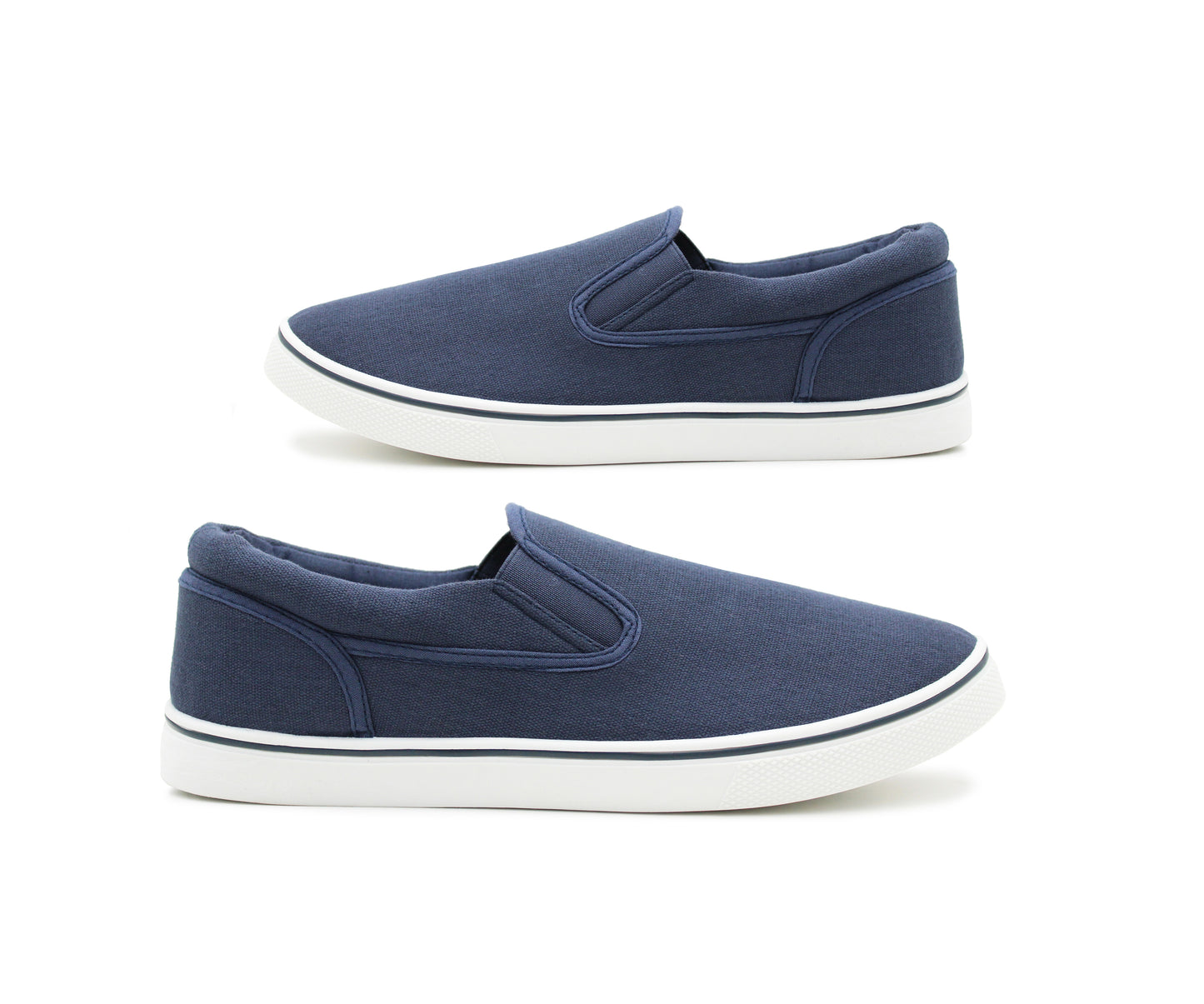 Mens Canvas Slip On Trainers Navy Flat Casual Deck Shoe Boat Skate Sneaker Pumps