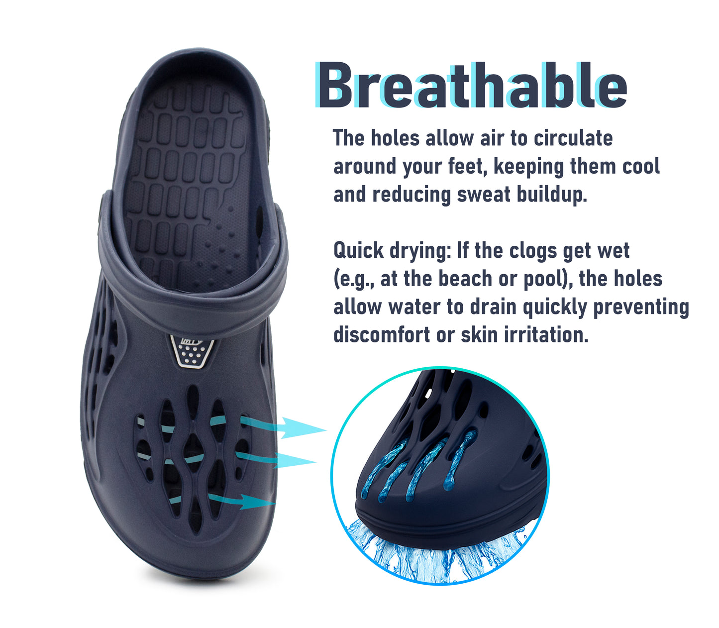 Mens Clogs Breathable Lightweight EVA Garden Sandals Slippers Hospital Clog Pool Shower Holiday Beach Mule Water Shoes Navy