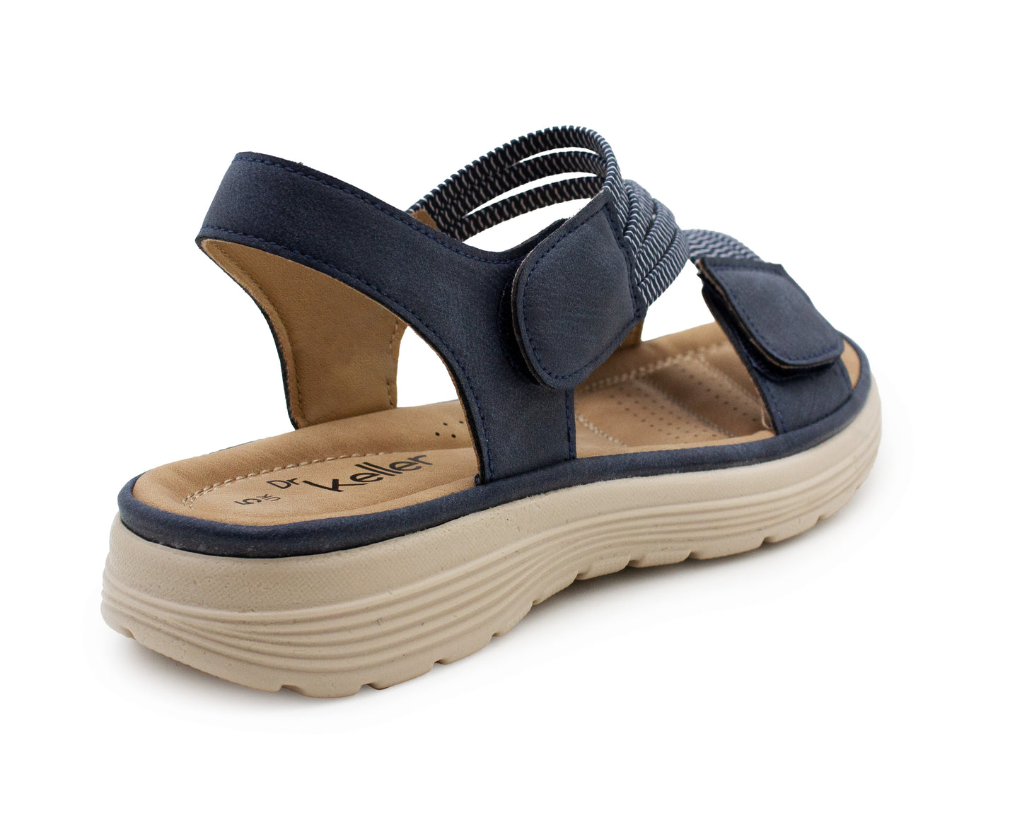 Womens Touch Fasten Sandals Lightweight Low Wedge Flat Slip On Open Toe Elastic Slingbacks Ladies Summer Casual Fashion Sandals Navy Blue