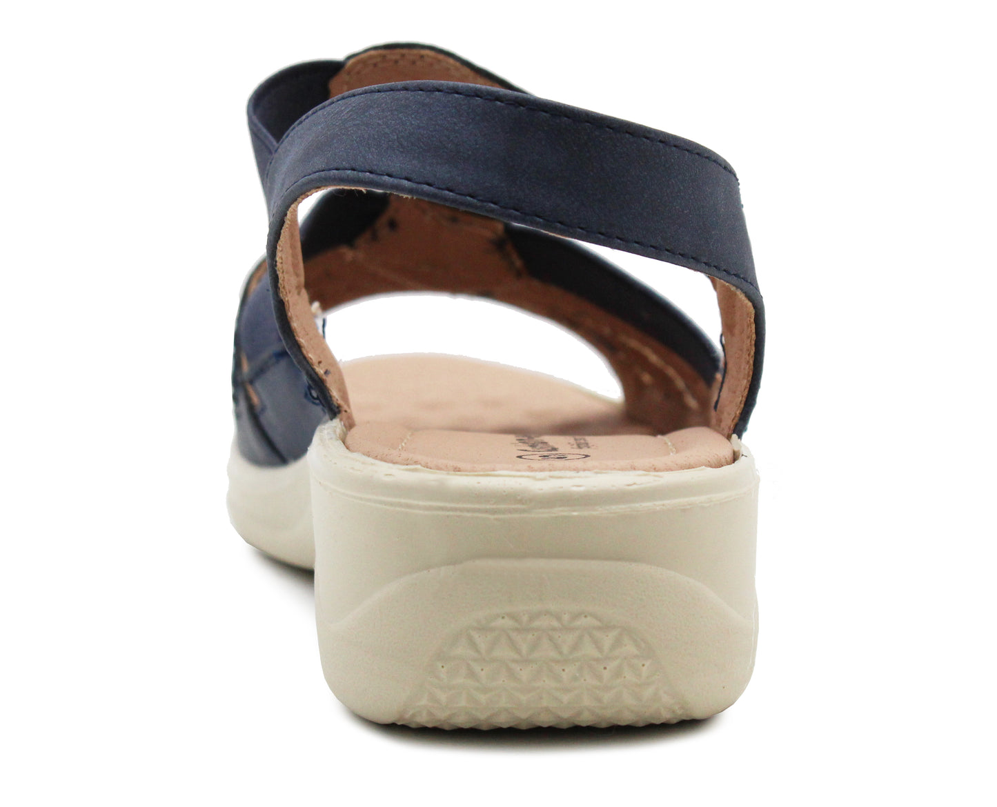 Womens Slip On Elasticated Sandals Low Wedge Heel Strap Ladies Casual Fashion Summer Beach Slingbacks in Navy